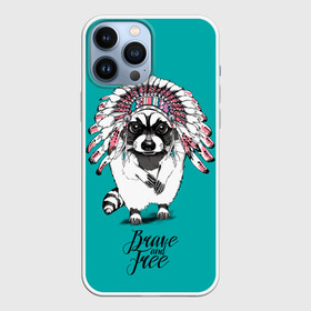 Чехол для iPhone 13 Pro Max с принтом Brave and free в Курске,  |  | animal | background | brave | chief | drawing | feathers | free | graphics | green | indian | look | mohawk | raccoon | wild | взгляд | вождь | графика | дикий | енот | животное | зелёный | индеец | ирокез | любовь | надпись | перья | рисунок | свободный 