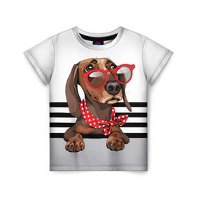 Детская футболка 3D с принтом Такса в очках в Курске, 100% гипоаллергенный полиэфир | прямой крой, круглый вырез горловины, длина до линии бедер, чуть спущенное плечо, ткань немного тянется | Тематика изображения на принте: animal | black | breed | dachshund | dog | domestic | drawing | gra | polka | red | shawl | stripes | white | белый | горошек | графика | домашняя | животное | красный | надпись | очки | платок | полосы | порода | рисунок | собака | такса | текс