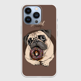 Чехол для iPhone 13 Pro с принтом Donut party в Курске,  |  | animal | baking | breed | chocolate | dog | donut | dr | eating | homemade | looking | party | pug | sweetness | вечеринка | выпечка | графика | домашнее | животное | картинка | кушает | мопс | надпись | пончик | порода | рисунок | сладость