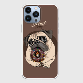 Чехол для iPhone 13 Pro Max с принтом Donut party в Курске,  |  | Тематика изображения на принте: animal | baking | breed | chocolate | dog | donut | dr | eating | homemade | looking | party | pug | sweetness | вечеринка | выпечка | графика | домашнее | животное | картинка | кушает | мопс | надпись | пончик | порода | рисунок | сладость