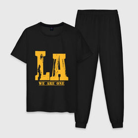 Мужская пижама хлопок с принтом Lakers - We Are One в Курске, 100% хлопок | брюки и футболка прямого кроя, без карманов, на брюках мягкая резинка на поясе и по низу штанин
 | cavaliers | cleveland | coach | james | king | lakers | lebron | los angeles | nba | player | slam dunk | sport | team | баскетбол | борода | джеймс | игрок | кавальерс | калиф | кливленд | король | леброн | лейкерс | лос анджелес | нба | слэм д