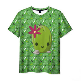 Мужская футболка 3D с принтом Милый кактус в Курске, 100% полиэфир | прямой крой, круглый вырез горловины, длина до линии бедер | веселый кактус | зеленый | иголки | кактусы | колючий | летний | лето | настроение | прикольный | радостный | счастье | цветок | цветы | эмоции