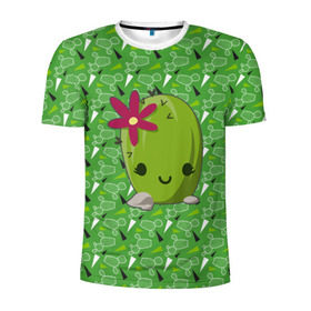 Мужская футболка 3D спортивная с принтом Милый кактус в Курске, 100% полиэстер с улучшенными характеристиками | приталенный силуэт, круглая горловина, широкие плечи, сужается к линии бедра | веселый кактус | зеленый | иголки | кактусы | колючий | летний | лето | настроение | прикольный | радостный | счастье | цветок | цветы | эмоции