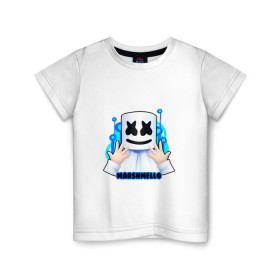 Детская футболка хлопок с принтом Marshmello в Курске, 100% хлопок | круглый вырез горловины, полуприлегающий силуэт, длина до линии бедер | Тематика изображения на принте: christopher | comstock | dj | dotcom | friends | marshmallow | marshmello | usa | диджей | друзья | комсток | крис | маршмэллоу | продюсер | сша