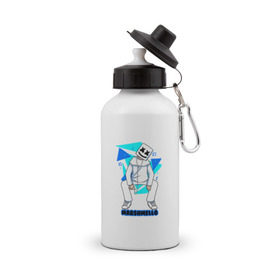 Бутылка спортивная с принтом Marshmello в Курске, металл | емкость — 500 мл, в комплекте две пластиковые крышки и карабин для крепления | 