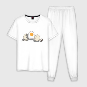 Мужская пижама хлопок с принтом Soul в Курске, 100% хлопок | брюки и футболка прямого кроя, без карманов, на брюках мягкая резинка на поясе и по низу штанин
 | белок | душа | желток | омлет | приведение | призрак | разбитый | юмор | яичко | яйцо