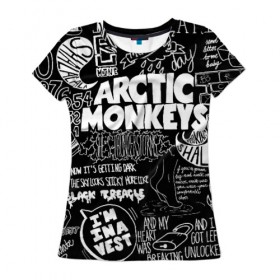 Женская футболка 3D с принтом Arctic Monkeys в Курске, 100% полиэфир ( синтетическое хлопкоподобное полотно) | прямой крой, круглый вырез горловины, длина до линии бедер | arctic monkeys | алекс тёрнер | арктик манкиз | группы | джейми кук | инди | музыка | мэтт хелдерс | ник омэлли | постпанк | рок