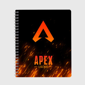 Тетрадь с принтом APEX LEGENDS в Курске, 100% бумага | 48 листов, плотность листов — 60 г/м2, плотность картонной обложки — 250 г/м2. Листы скреплены сбоку удобной пружинной спиралью. Уголки страниц и обложки скругленные. Цвет линий — светло-серый
 | apex | apex legends | battle | battle royal | fire | titanfall | апекс | апекс легендс | батл рояль | битва | война | королевская битва | огонь