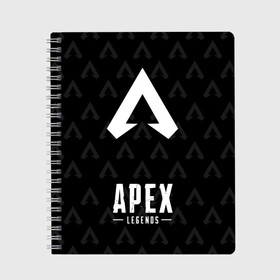 Тетрадь с принтом APEX LEGENDS в Курске, 100% бумага | 48 листов, плотность листов — 60 г/м2, плотность картонной обложки — 250 г/м2. Листы скреплены сбоку удобной пружинной спиралью. Уголки страниц и обложки скругленные. Цвет линий — светло-серый
 | apex | apex legends | battle | battle royal | titanfall | апекс | апекс легендс | батл рояль | битва | война | королевская битва
