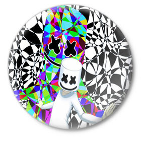 Значок с принтом Marshmello в Курске,  металл | круглая форма, металлическая застежка в виде булавки | alone | beautiful now | disc | dj | jockey | marshmallow | американский | диджей | дискотека | маршмэллоу | продюсер