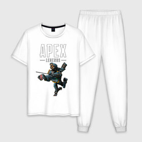 Мужская пижама хлопок с принтом APEX - Pathfinder в Курске, 100% хлопок | брюки и футболка прямого кроя, без карманов, на брюках мягкая резинка на поясе и по низу штанин
 | apex | apex legends | battle royale | br | games | new | titanfall | ttf | апекс | апех | бангалор | батл рояль | бладхаунд | игры | каустик | лайфлайн | мираж | рэйф | тайтанфол | титанфол