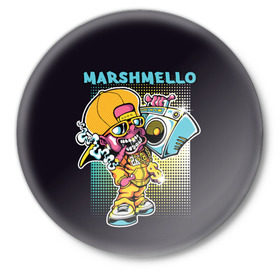 Значок с принтом Marshmello в Курске,  металл | круглая форма, металлическая застежка в виде булавки | 