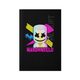 Обложка для паспорта матовая кожа с принтом Marshmello в Курске, натуральная матовая кожа | размер 19,3 х 13,7 см; прозрачные пластиковые крепления | Тематика изображения на принте: alone | beautiful now | disc | dj | jockey | marshmallow | американский | диджей | дискотека | маршмэллоу | продюсер