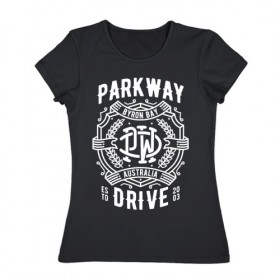 Женская футболка хлопок с принтом Parkway Drive в Курске, 100% хлопок | прямой крой, круглый вырез горловины, длина до линии бедер, слегка спущенное плечо | 