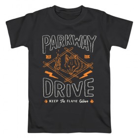 Мужская футболка хлопок с принтом Parkway Drive в Курске, 100% хлопок | прямой крой, круглый вырез горловины, длина до линии бедер, слегка спущенное плечо. | Тематика изображения на принте: atlas | ire | parkway drive | pd | группы | метал | музыка | рок | хеви метал