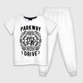 Детская пижама хлопок с принтом Parkway Drive в Курске, 100% хлопок |  брюки и футболка прямого кроя, без карманов, на брюках мягкая резинка на поясе и по низу штанин
 | Тематика изображения на принте: atlas | ire | parkway drive | pd | группы | метал | музыка | рок | хеви метал