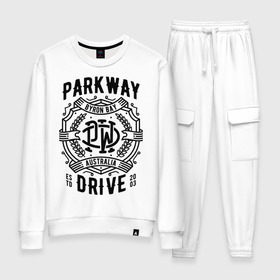 Женский костюм хлопок с принтом Parkway Drive в Курске, 100% хлопок | на свитшоте круглая горловина, мягкая резинка по низу. Брюки заужены к низу, на них два вида карманов: два 