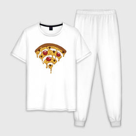 Мужская пижама хлопок с принтом Пицца Wi-Fi в Курске, 100% хлопок | брюки и футболка прямого кроя, без карманов, на брюках мягкая резинка на поясе и по низу штанин
 | pizza | wi fi | wifi | абстракция | вай фай | интернет | пицца