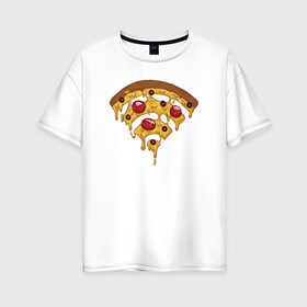 Женская футболка хлопок Oversize с принтом Пицца Wi-Fi в Курске, 100% хлопок | свободный крой, круглый ворот, спущенный рукав, длина до линии бедер
 | Тематика изображения на принте: pizza | wi fi | wifi | абстракция | вай фай | интернет | пицца