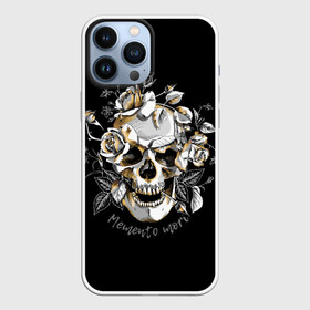 Чехол для iPhone 13 Pro Max с принтом Memento mori в Курске,  |  | Тематика изображения на принте: blac | death | drawing | flowers | graphics | head | ornament | patterns | remember | roses | skeleton | skull | symbol | голова | графика | надпись | орнамент | помни | рисунок | розы | символ | скелет | текст | узоры | фон | цветы | череп | чер