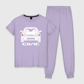 Женская пижама хлопок с принтом Honda Civic EK 6 поколение в Курске, 100% хлопок | брюки и футболка прямого кроя, без карманов, на брюках мягкая резинка на поясе и по низу штанин | civic ek | ek 6 поколение | honda | honda civic | honda civic ek 6 поколение