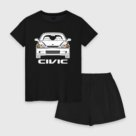 Женская пижама с шортиками хлопок с принтом Honda Civic EK 6 поколение в Курске, 100% хлопок | футболка прямого кроя, шорты свободные с широкой мягкой резинкой | civic ek | ek 6 поколение | honda | honda civic | honda civic ek 6 поколение