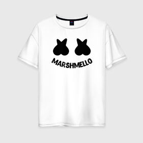 Женская футболка хлопок Oversize с принтом Marshmello в Курске, 100% хлопок | свободный крой, круглый ворот, спущенный рукав, длина до линии бедер
 | christopher comstock | dj | marshmello | music | диджей | клубная музыка | клубняк | крис комсток | логотип | маршмэллоу | музыка