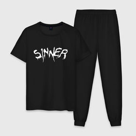 Мужская пижама хлопок с принтом SINNER (НА СПИНЕ) в Курске, 100% хлопок | брюки и футболка прямого кроя, без карманов, на брюках мягкая резинка на поясе и по низу штанин
 | Тематика изображения на принте: 