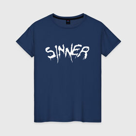 Женская футболка хлопок с принтом SINNER (НА СПИНЕ) в Курске, 100% хлопок | прямой крой, круглый вырез горловины, длина до линии бедер, слегка спущенное плечо | Тематика изображения на принте: 