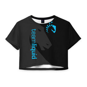 Женская футболка 3D укороченная с принтом TEAM LIQUID в Курске, 100% полиэстер | круглая горловина, длина футболки до линии талии, рукава с отворотами | 2019 | blue | cybersport | esport | liquid | logo | pro league | team | team liquid | киберспорт | логотип | тим ликвид | фирменные цвета