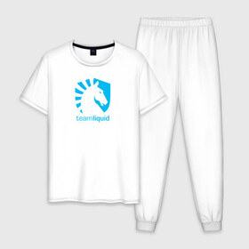 Мужская пижама хлопок с принтом TEAM LIQUID в Курске, 100% хлопок | брюки и футболка прямого кроя, без карманов, на брюках мягкая резинка на поясе и по низу штанин
 | Тематика изображения на принте: 2019 | blue | cybersport | esport | liquid | logo | pro league | team | team liquid | киберспорт | логотип | тим ликвид | фирменные цвета