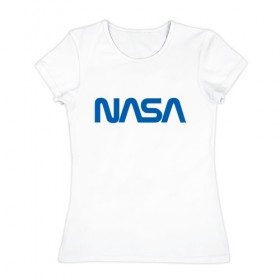Женская футболка хлопок с принтом NASA в Курске, 100% хлопок | прямой крой, круглый вырез горловины, длина до линии бедер, слегка спущенное плечо | galaxy | nasa | space | space company | star | астрономия | галактика | звезды | космическая компания | космос | наса