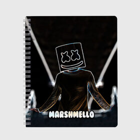 Тетрадь с принтом Marshmello в Курске, 100% бумага | 48 листов, плотность листов — 60 г/м2, плотность картонной обложки — 250 г/м2. Листы скреплены сбоку удобной пружинной спиралью. Уголки страниц и обложки скругленные. Цвет линий — светло-серый
 | marshmello | диджей | клуб | клубная музыка | маршмеллоу | маршмэлло | маршмэллоу | музыка | электронная