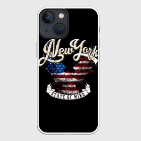 Чехол для iPhone 13 mini с принтом New York, state of mind в Курске,  |  | background | best | black | cool | drawing | eagle | flag | graphics | inscription | new york | ribbon | state of mind | text | usa | wings | графика | крутой | крылья | лента | лучший | надпись | нью йорк | орел | рисунок | состояние души | сша | текст |