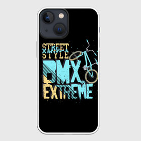 Чехол для iPhone 13 mini с принтом Street style в Курске,  |  | Тематика изображения на принте: background | bike | black | bmx | drawing | extreme | graphics | movement | power | splashes | sport | spots | street | style | брызги | велосипед | графика | движение | жёлтый | надпись | пятна | рисунок | сила | синий | спорт | стиль | текст | уличный |