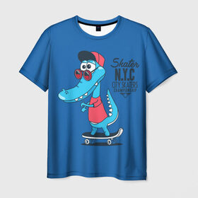 Мужская футболка 3D с принтом Skate NYC в Курске, 100% полиэфир | прямой крой, круглый вырез горловины, длина до линии бедер | freestyle | n | skateboard | бейсболка | город | графика | движение | дикий | доска | животное | колёса | красный | крокодил | крутой | надпись | нью йорк | очки | рисунок | ролики | сила | синий | скейтборд | спорт