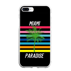 Чехол для iPhone 7Plus/8 Plus матовый с принтом Miami Paradise в Курске, Силикон | Область печати: задняя сторона чехла, без боковых панелей | america | city | colorful | drawing | grap | miami | palm tree | paradise | recreation | resort | stripes | tree | usa | world | америка | город | графика | дерево | курорт | майами | мировой | надпись | отдых | пальма | полосы | разноцветные | рай | рису