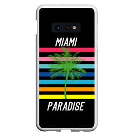 Чехол для Samsung S10E с принтом Miami Paradise в Курске, Силикон | Область печати: задняя сторона чехла, без боковых панелей | america | city | colorful | drawing | grap | miami | palm tree | paradise | recreation | resort | stripes | tree | usa | world | америка | город | графика | дерево | курорт | майами | мировой | надпись | отдых | пальма | полосы | разноцветные | рай | рису