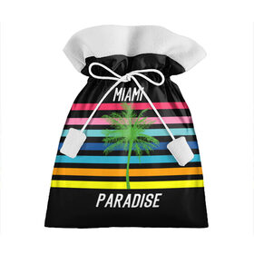 Подарочный 3D мешок с принтом Miami Paradise в Курске, 100% полиэстер | Размер: 29*39 см | Тематика изображения на принте: america | city | colorful | drawing | grap | miami | palm tree | paradise | recreation | resort | stripes | tree | usa | world | америка | город | графика | дерево | курорт | майами | мировой | надпись | отдых | пальма | полосы | разноцветные | рай | рису