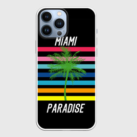 Чехол для iPhone 13 Pro Max с принтом Miami Paradise в Курске,  |  | america | city | colorful | drawing | grap | miami | palm tree | paradise | recreation | resort | stripes | tree | usa | world | америка | город | графика | дерево | курорт | майами | мировой | надпись | отдых | пальма | полосы | разноцветные | рай | рису
