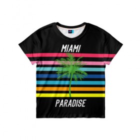 Детская футболка 3D с принтом Miami Paradise в Курске, 100% гипоаллергенный полиэфир | прямой крой, круглый вырез горловины, длина до линии бедер, чуть спущенное плечо, ткань немного тянется | america | city | colorful | drawing | grap | miami | palm tree | paradise | recreation | resort | stripes | tree | usa | world | америка | город | графика | дерево | курорт | майами | мировой | надпись | отдых | пальма | полосы | разноцветные | рай | рису