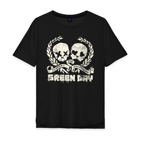 Мужская футболка хлопок Oversize с принтом Green Day в Курске, 100% хлопок | свободный крой, круглый ворот, “спинка” длиннее передней части | 