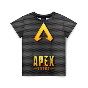 Детская футболка 3D с принтом APEX LEGENDS в Курске, 100% гипоаллергенный полиэфир | прямой крой, круглый вырез горловины, длина до линии бедер, чуть спущенное плечо, ткань немного тянется | apex | apex legends | апекс | апекс легенд | апекс легендс | бой | игра | компьютерная игра | королевская битва | лучшее | онлайн игра | популярное | текстура | хит | шутер