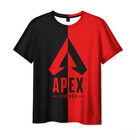 Мужская футболка 3D с принтом APEX LEGENDS RED в Курске, 100% полиэфир | прямой крой, круглый вырез горловины, длина до линии бедер | apex | legend | legends | titanfall | апекс | арех | бангалор | бладхаунд | верхушки | гибралтар | каустик | лайфлайн | легенда | легенды | ледженд | леджендс | мираж | орех | рэйф | титанфол