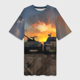 Платье-футболка 3D с принтом Танки в Курске,  |  | 23 февраля | tank | tanks | военные | война | вторая мировая | танк | танки | танкист | техника