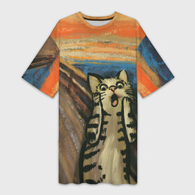 Платье-футболка 3D с принтом Крик котика в Курске,  |  | Тематика изображения на принте: cat | картина | кот | котик | котики | коты | котэ | кошак | крик | мем | приколы