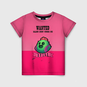 Детская футболка 3D с принтом WANTED Spike в Курске, 100% гипоаллергенный полиэфир | прямой крой, круглый вырез горловины, длина до линии бедер, чуть спущенное плечо, ткань немного тянется | brawl | brawl stars | smash bros