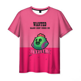 Мужская футболка 3D с принтом WANTED Spike в Курске, 100% полиэфир | прямой крой, круглый вырез горловины, длина до линии бедер | Тематика изображения на принте: brawl | brawl stars | smash bros