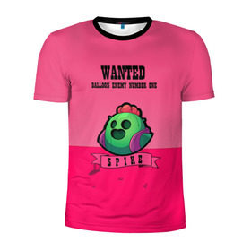 Мужская футболка 3D спортивная с принтом WANTED Spike в Курске, 100% полиэстер с улучшенными характеристиками | приталенный силуэт, круглая горловина, широкие плечи, сужается к линии бедра | brawl | brawl stars | smash bros