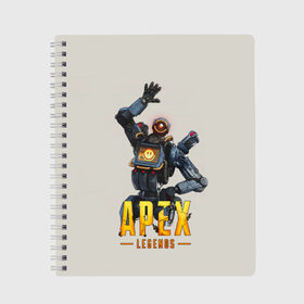 Тетрадь с принтом APEX LEGENDS в Курске, 100% бумага | 48 листов, плотность листов — 60 г/м2, плотность картонной обложки — 250 г/м2. Листы скреплены сбоку удобной пружинной спиралью. Уголки страниц и обложки скругленные. Цвет линий — светло-серый
 | apex | apex legends | апекс | апекс легенд | апекс легендс | бой | игра | компьютерная игра | королевская битва | лучшее | онлайн игра | популярное | хит | шутер